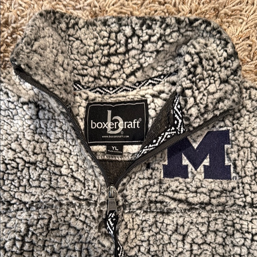 Boxercraft Gray Sherpa Pullover with Navy Logo